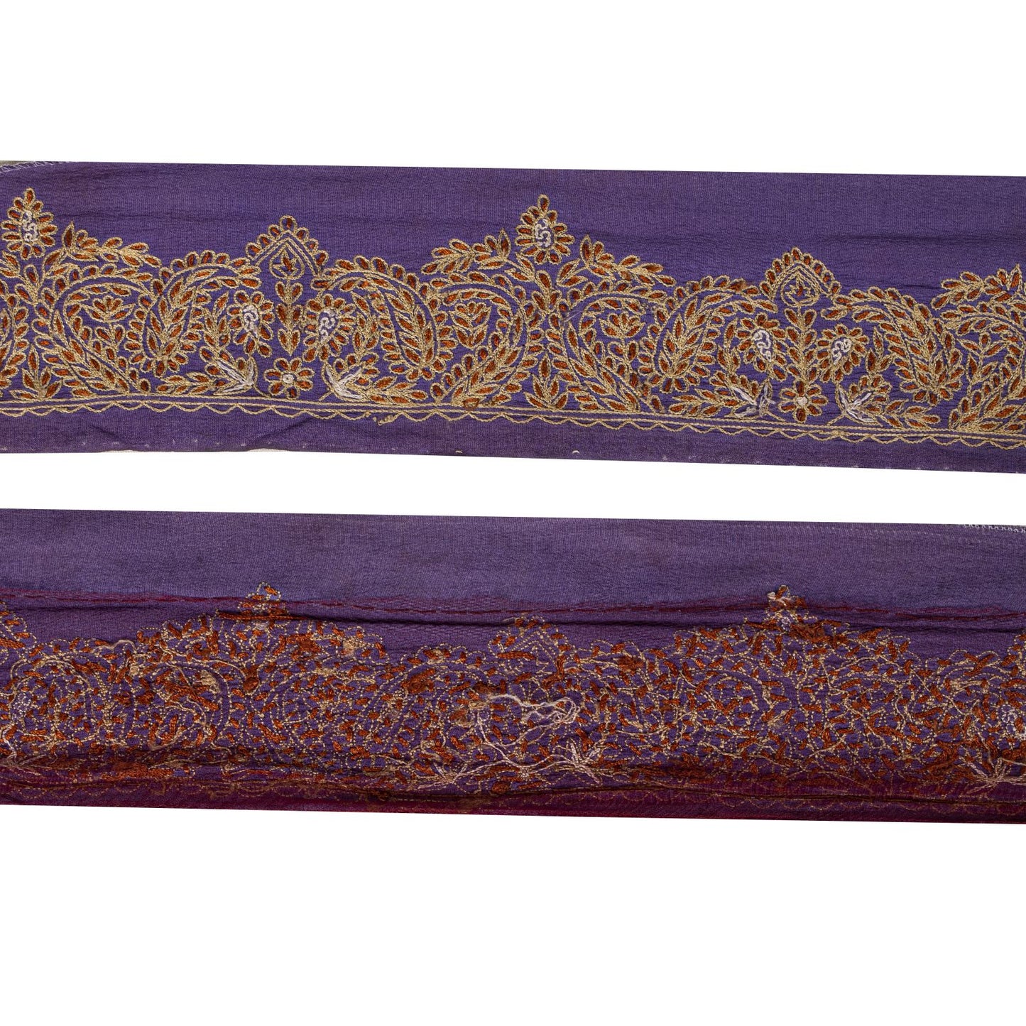 Sanskriti Vintage Purple Pure Crepe 1 YD Sari Border Embroidered Craft Trim Lace