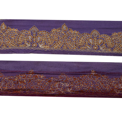 Sanskriti Vintage Purple Pure Crepe 1 YD Sari Border Embroidered Craft Trim Lace