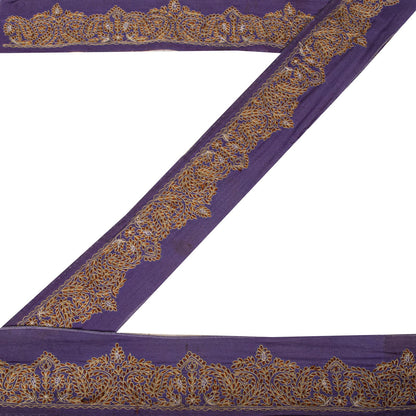 Sanskriti Vintage Purple Pure Crepe 1 YD Sari Border Embroidered Craft Trim Lace