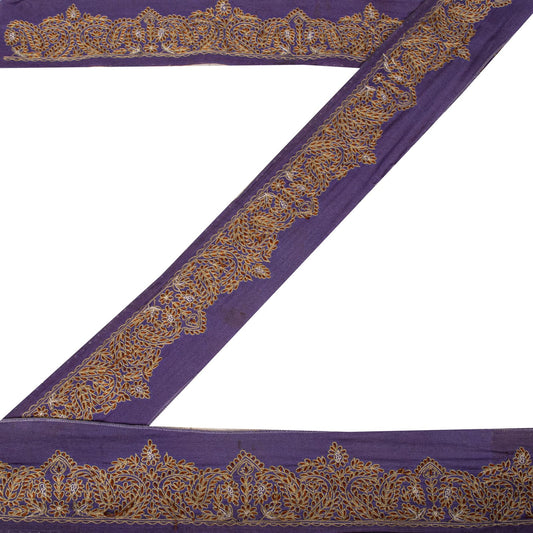 Sanskriti Vintage Purple Pure Crepe 1 YD Sari Border Embroidered Craft Trim Lace