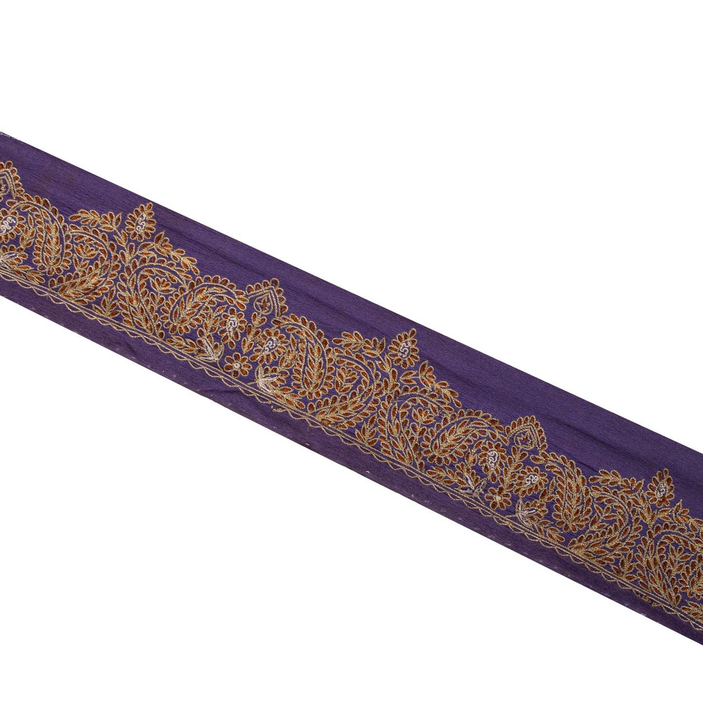 Sanskriti Vintage Purple Pure Crepe 1 YD Sari Border Embroidered Craft Trim Lace
