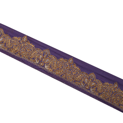 Sanskriti Vintage Purple Pure Crepe 1 YD Sari Border Embroidered Craft Trim Lace