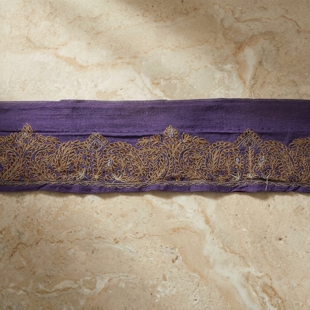 Sanskriti Vintage Purple Pure Crepe 1 YD Sari Border Embroidered Craft Trim Lace