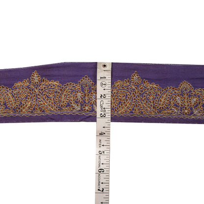 Sanskriti Vintage Purple Pure Crepe 1 YD Sari Border Embroidered Craft Trim Lace