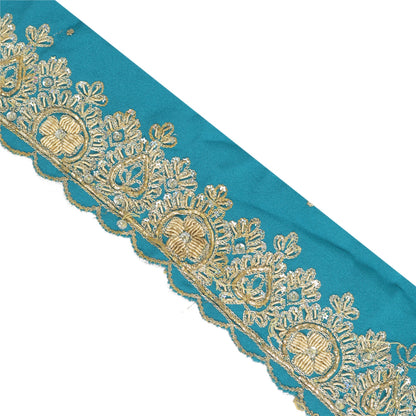 Sanskriti Vintage Sari Border Hand Beaded 1 Yd Indian Trim Sewing Green Lace