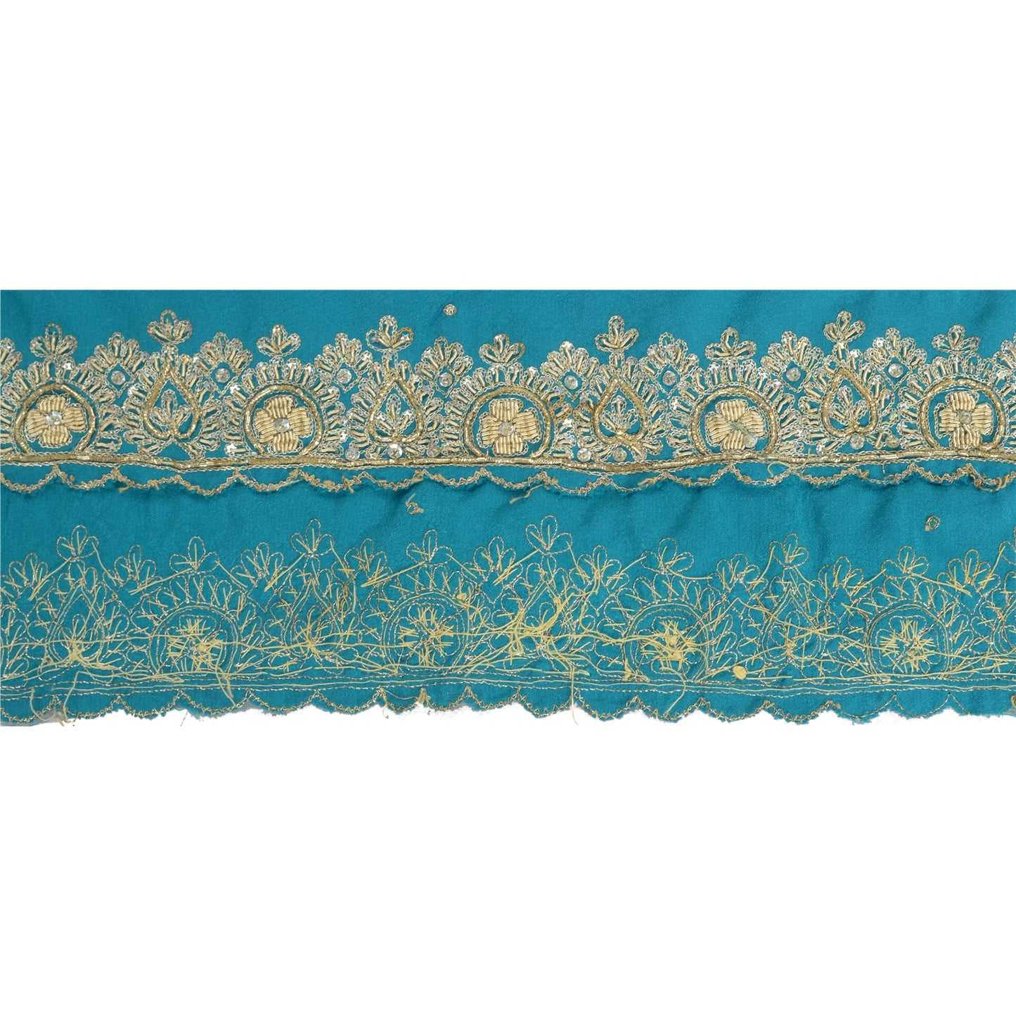 Sanskriti Vintage Sari Border Hand Beaded 1 Yd Indian Trim Sewing Green Lace