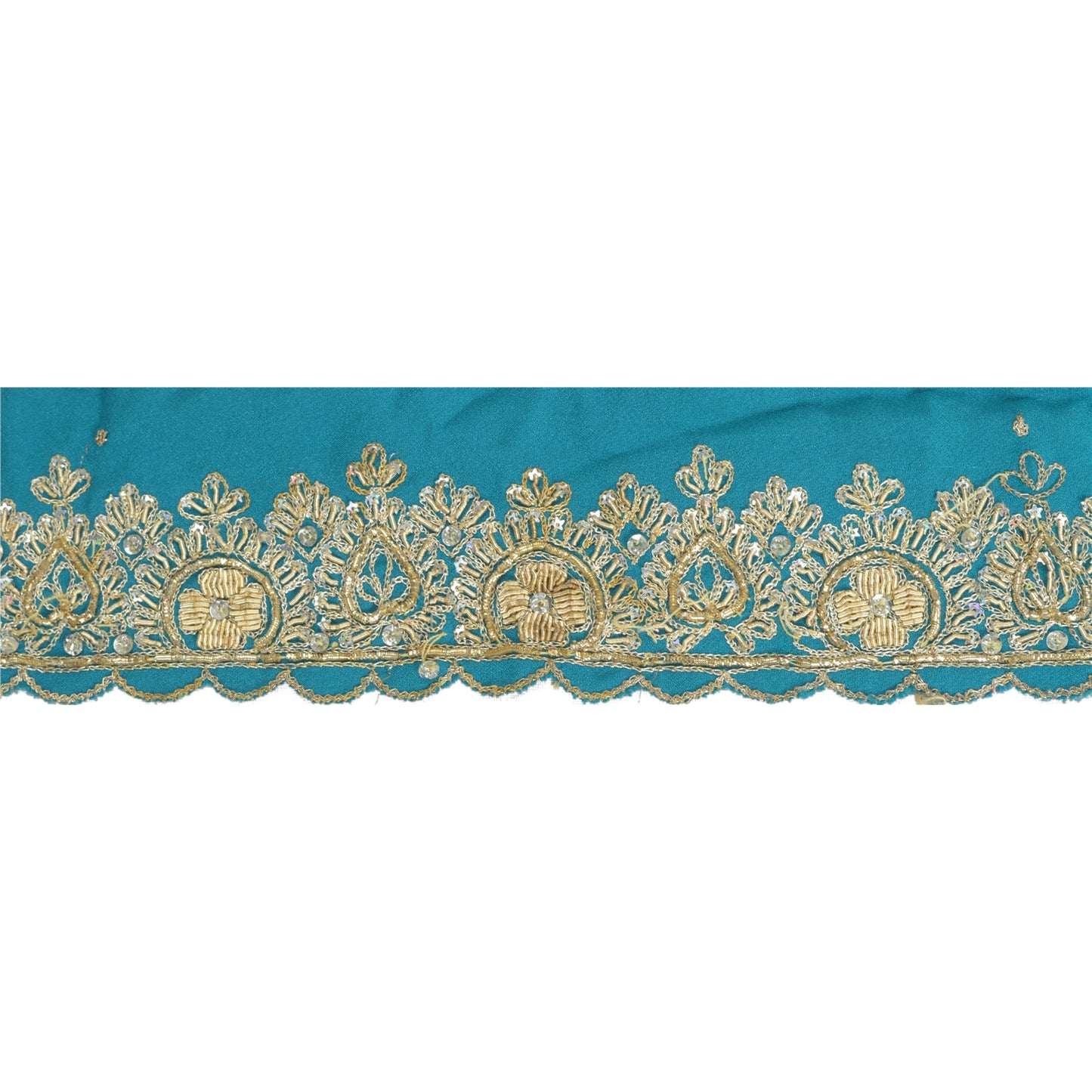 Sanskriti Vintage Sari Border Hand Beaded 1 Yd Indian Trim Sewing Green Lace