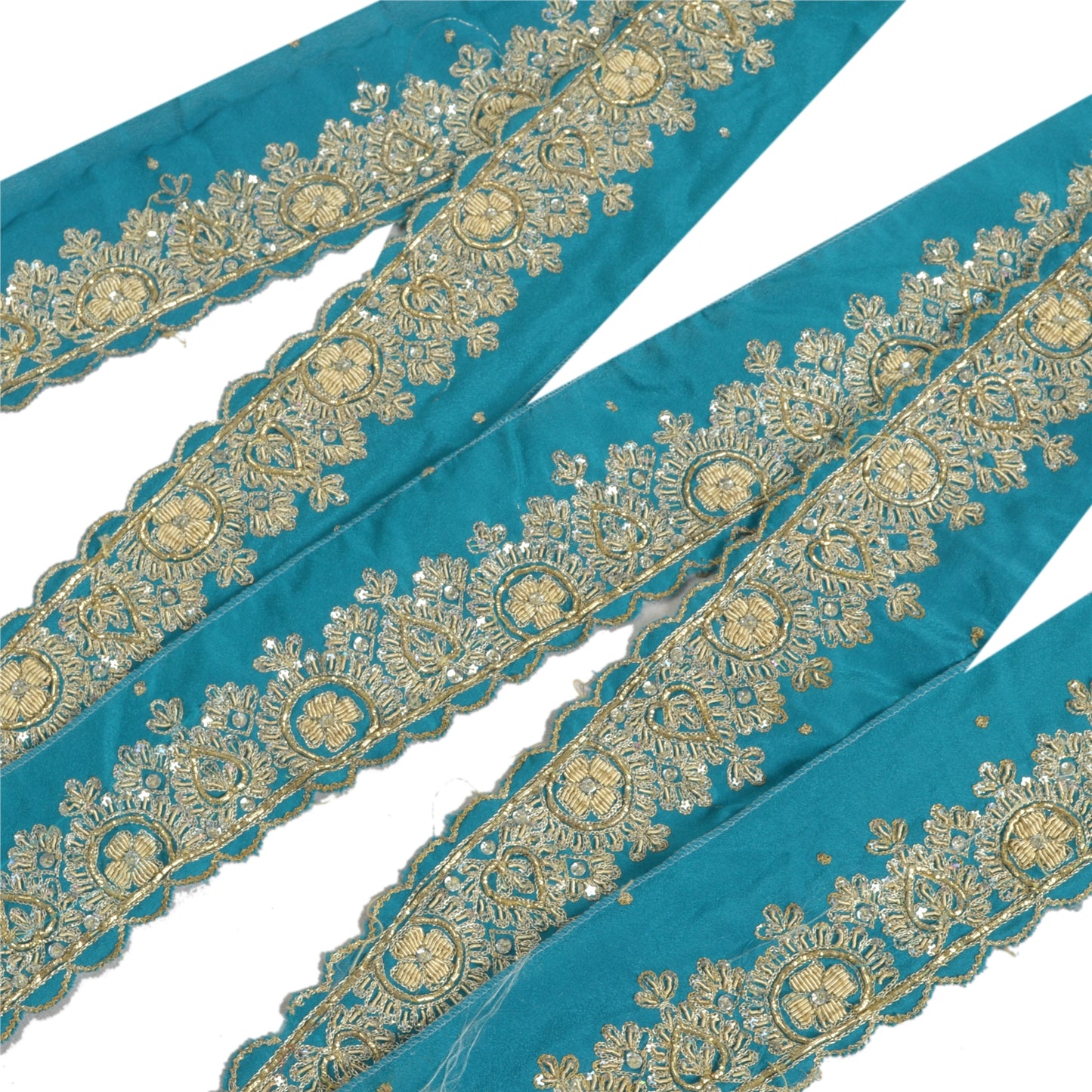 Sanskriti Vintage Sari Border Hand Beaded 1 Yd Indian Trim Sewing Green Lace