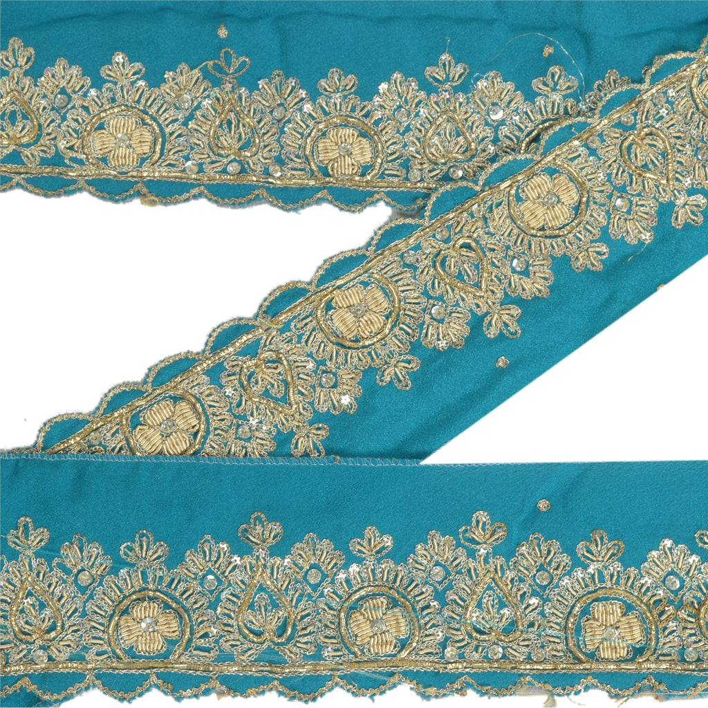 Sanskriti Vintage Sari Border Hand Beaded 1 Yd Indian Trim Sewing Green Lace