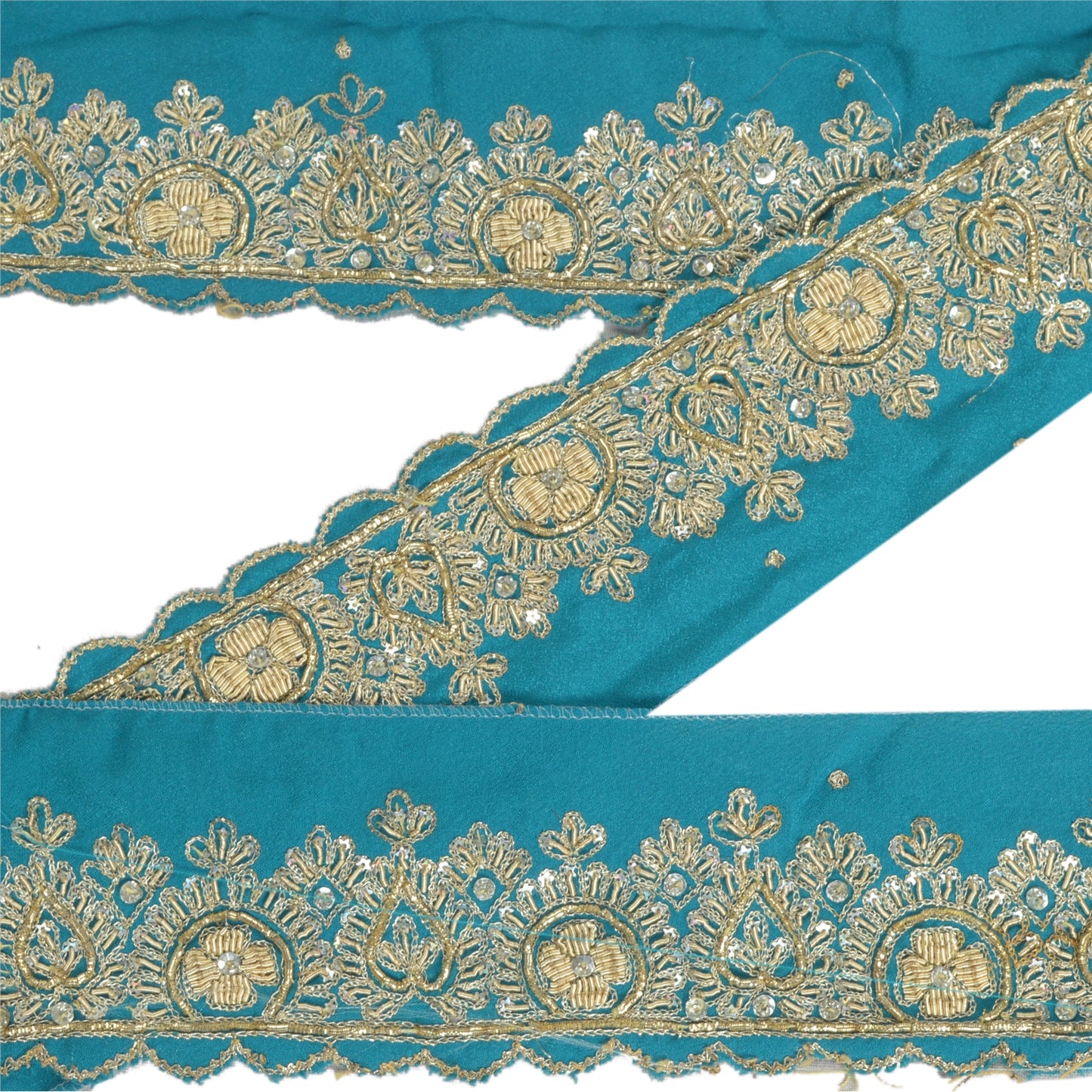 Sanskriti Vintage Sari Border Hand Beaded 1 Yd Indian Trim Sewing Green Lace