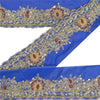 Sanskriti Vintage Sari Border Hand Beaded Craft 1Yd Sewing Royal Blue Trims Lace