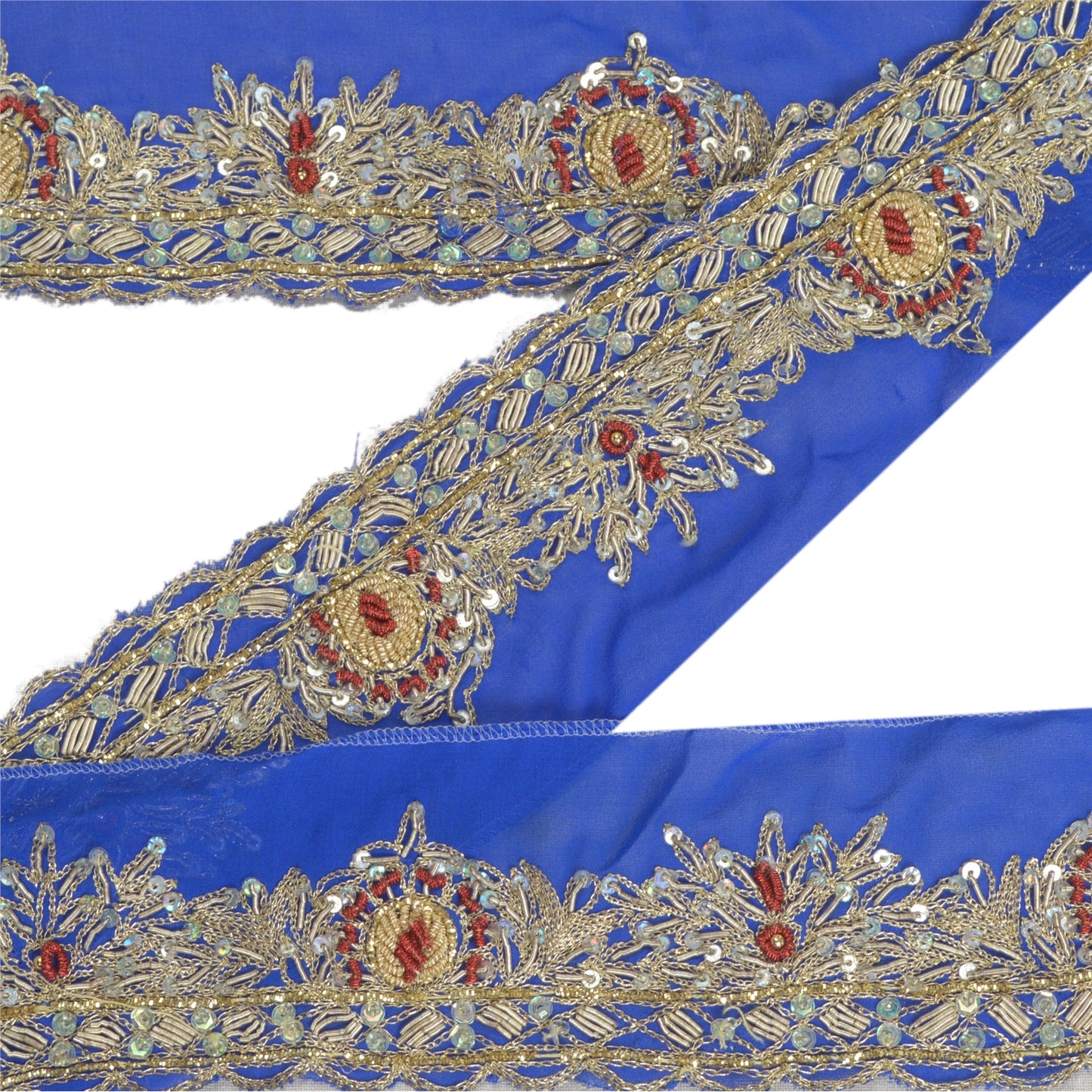 Sanskriti Vintage Sari Border Hand Beaded Craft 1Yd Sewing Royal Blue Trims Lace
