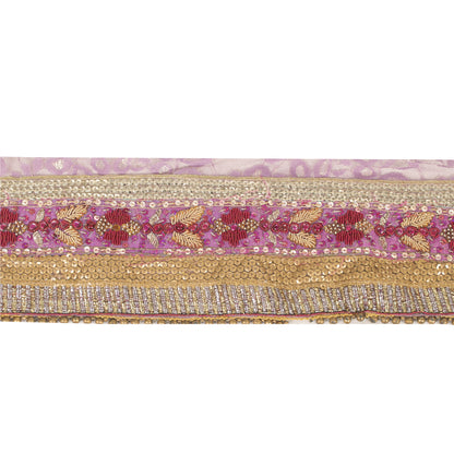 Sanskriti Vintage Saree Border Hand Beaded Zardozi Woven 1 Yard Craft Pink Trim