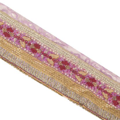 Sanskriti Vintage Saree Border Hand Beaded Zardozi Woven 1 Yard Craft Pink Trim