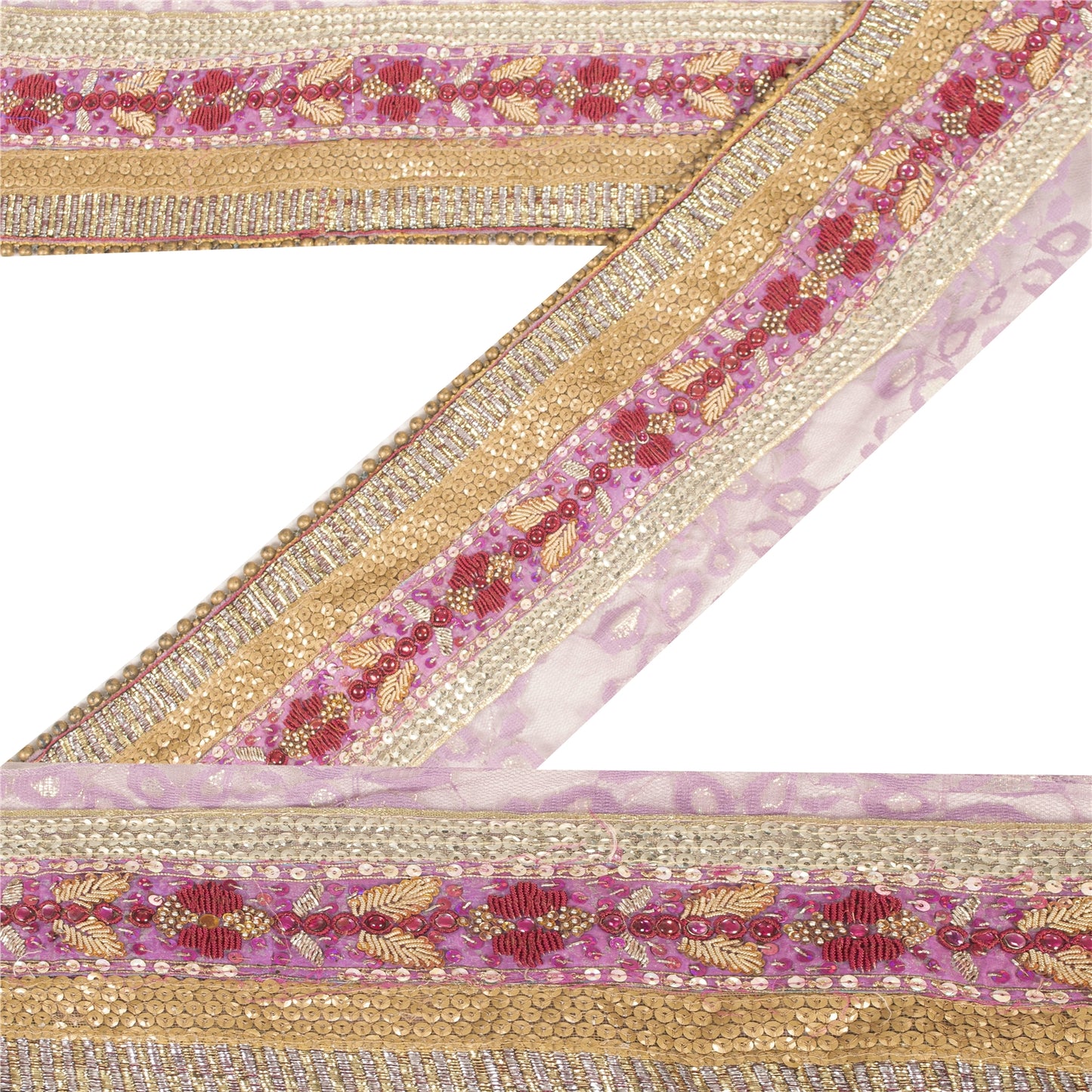 Sanskriti Vintage Saree Border Hand Beaded Zardozi Woven 1 Yard Craft Pink Trim