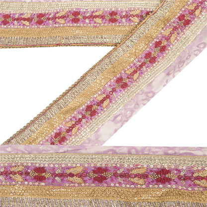 Sanskriti Vintage Saree Border Hand Beaded Zardozi Woven 1 Yard Craft Pink Trim