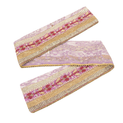Sanskriti Vintage Saree Border Hand Beaded Zardozi Woven 1 Yard Craft Pink Trim