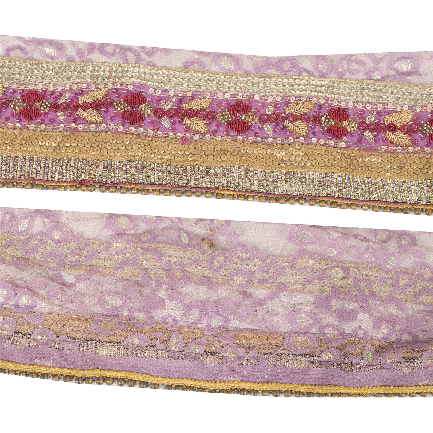 Sanskriti Vintage Saree Border Hand Beaded Zardozi Woven 1 Yard Craft Pink Trim