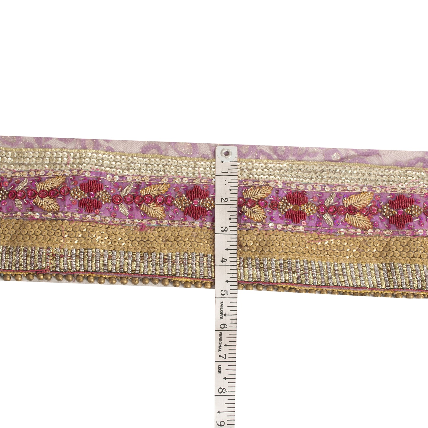 Sanskriti Vintage Saree Border Hand Beaded Zardozi Woven 1 Yard Craft Pink Trim