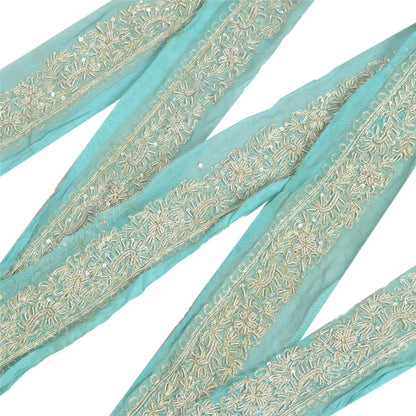 Sanskriti Vintage Sari Border Hand Beaded Craft 1 Yd Sewing Sea Green Trims Lace