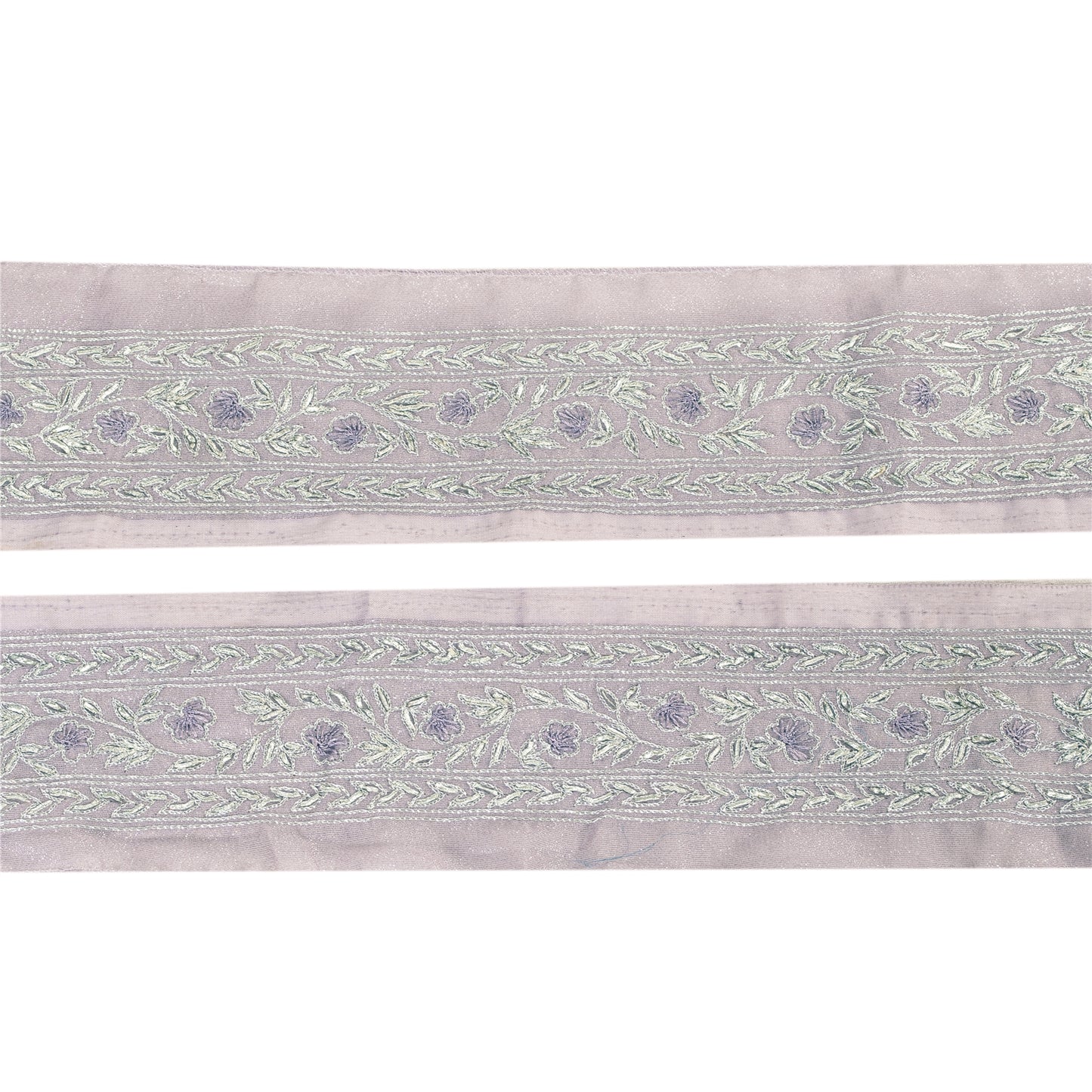 Sanskriti Vintage Sari/Saree Border Hand Beaded Zari 1 YD Trim Purple 2W Lace