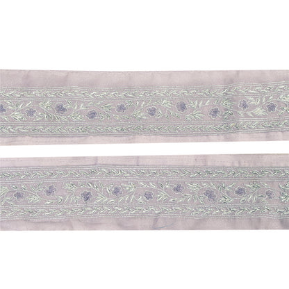 Sanskriti Vintage Sari/Saree Border Hand Beaded Zari 1 YD Trim Purple 2W Lace