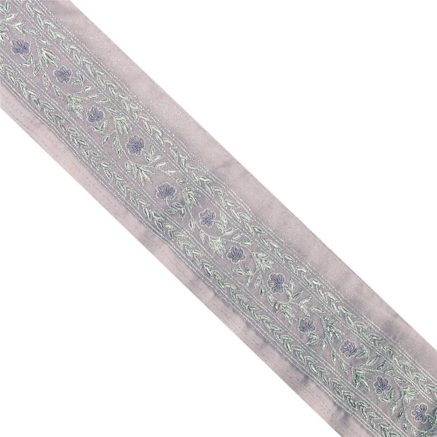 Sanskriti Vintage Sari/Saree Border Hand Beaded Zari 1 YD Trim Purple 2W Lace