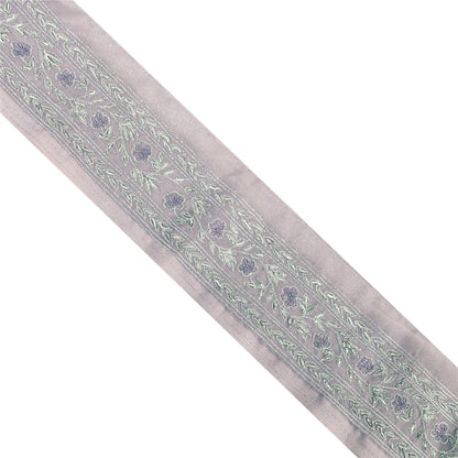 Sanskriti Vintage Sari/Saree Border Hand Beaded Zari 1 YD Trim Purple 2W Lace