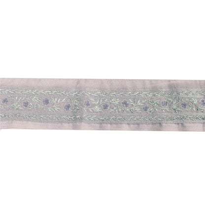 Sanskriti Vintage Sari/Saree Border Hand Beaded Zari 1 YD Trim Purple 2W Lace