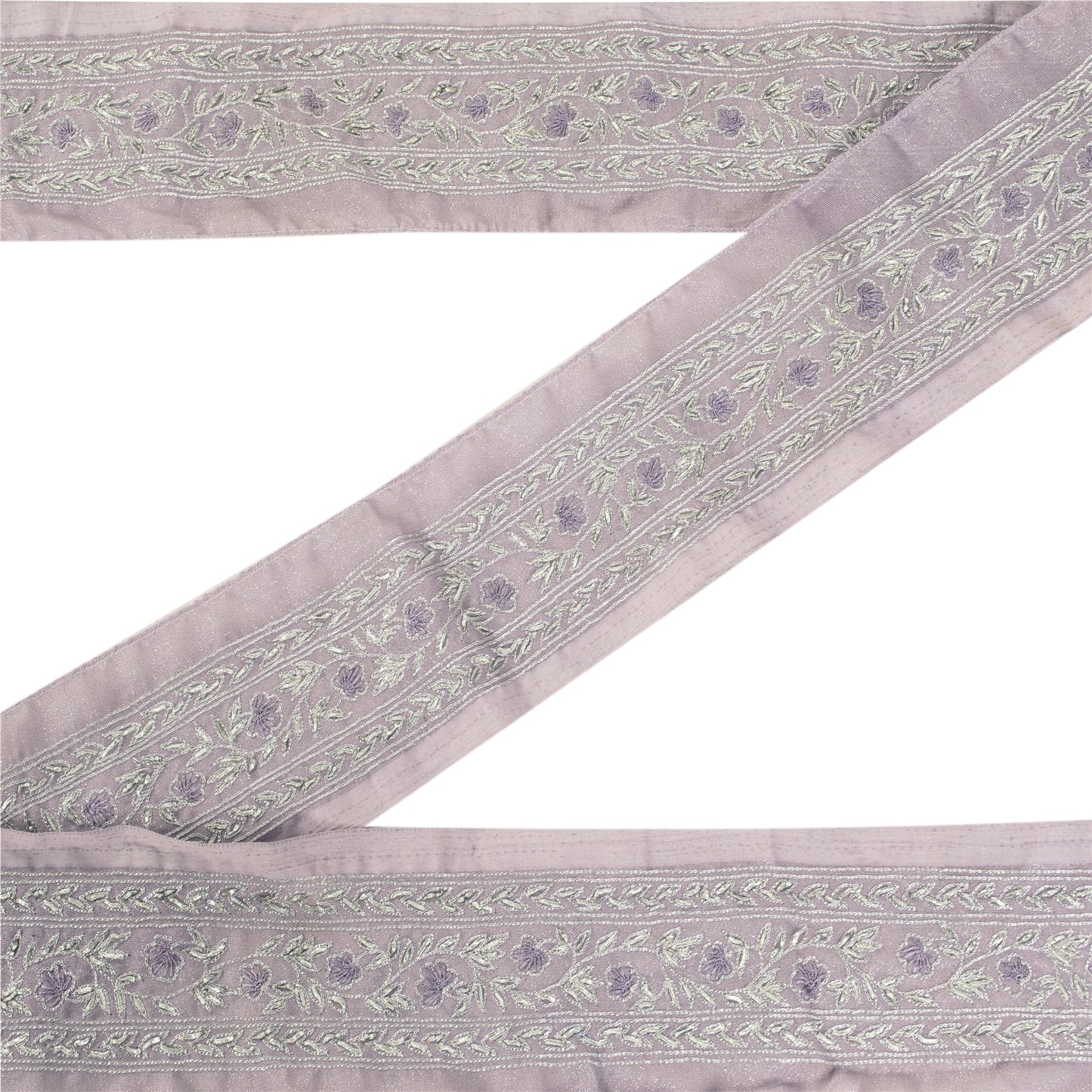 Sanskriti Vintage Sari/Saree Border Hand Beaded Zari 1 YD Trim Purple 2W Lace