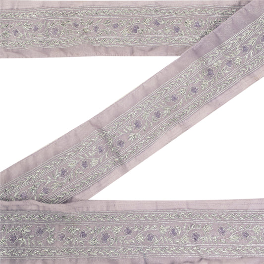 Sanskriti Vintage Sari/Saree Border Hand Beaded Zari 1 YD Trim Purple 2W Lace