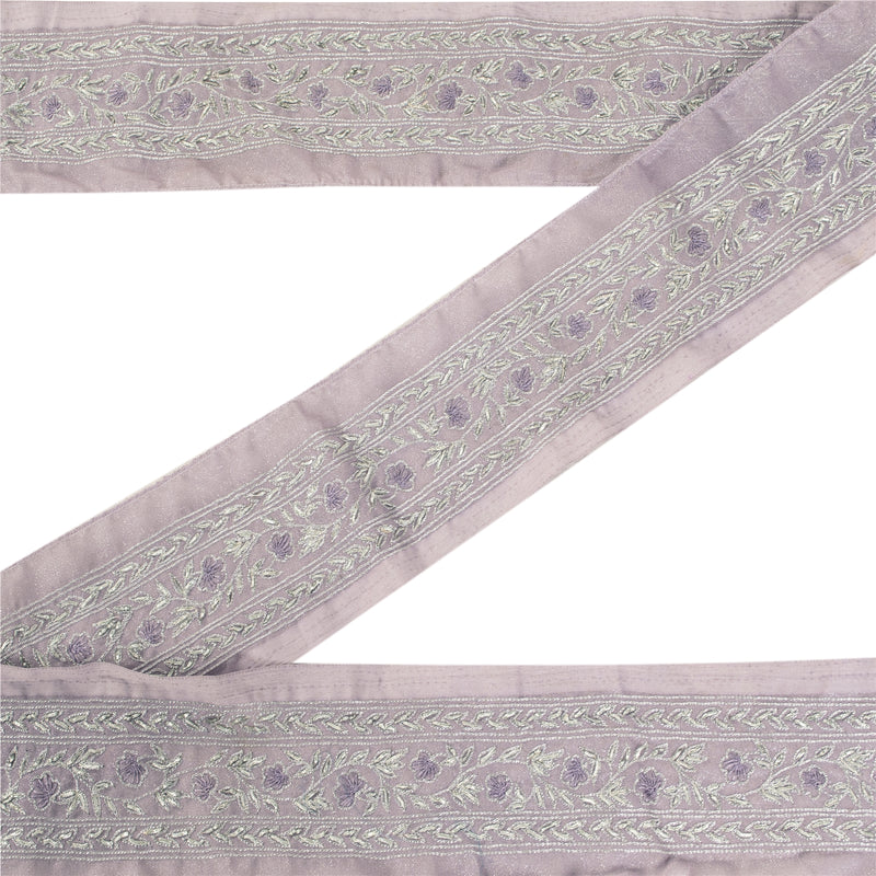 Sanskriti Vintage Sari/Saree Border Hand Beaded Zari 1 YD Trim Purple 2W Lace