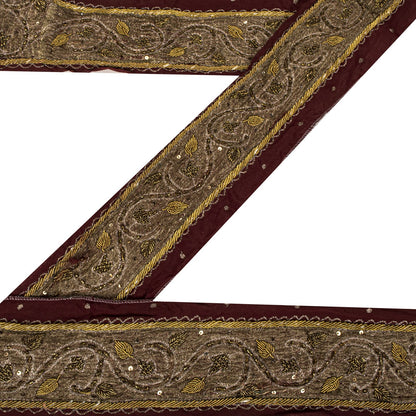 Sanskriti Vintage 1 Yard 3"W Sari Border Pure Silk Hand Embroidered Craft Lace