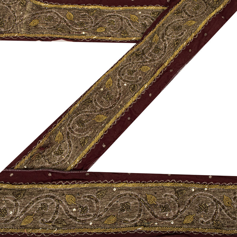 Sanskriti Vintage 1 Yard 3"W Sari Border Pure Silk Hand Embroidered Craft Lace