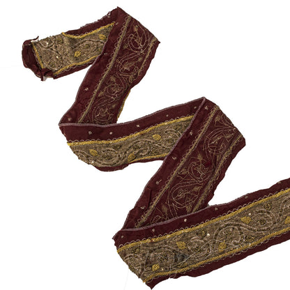 Sanskriti Vintage 1 Yard 3"W Sari Border Pure Silk Hand Embroidered Craft Lace