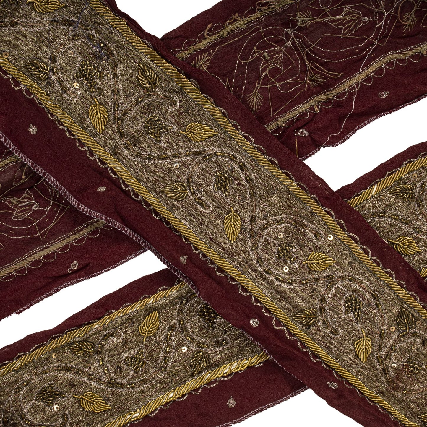 Sanskriti Vintage 1 Yard 3"W Sari Border Pure Silk Hand Embroidered Craft Lace