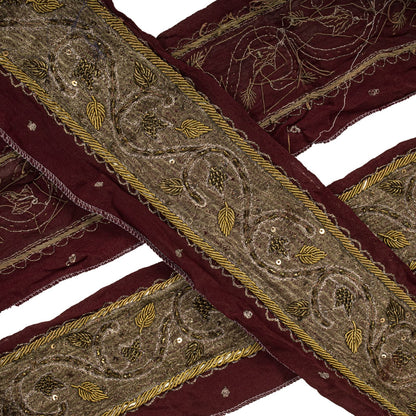 Sanskriti Vintage 1 Yard 3"W Sari Border Pure Silk Hand Embroidered Craft Lace
