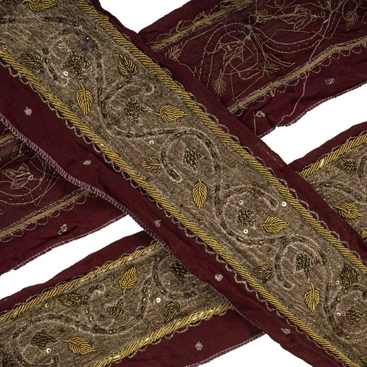 Sanskriti Vintage 1 Yard 3"W Sari Border Pure Silk Hand Embroidered Craft Lace