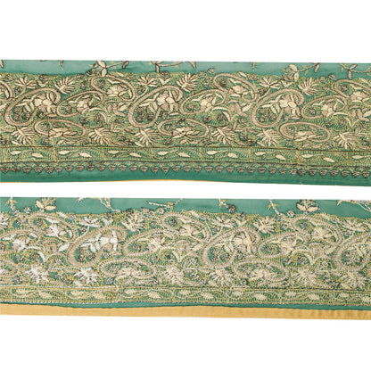 Sanskriti Vintage Sari Border Hand Embroidered Craft 1YD Sewing Green Trims Lace