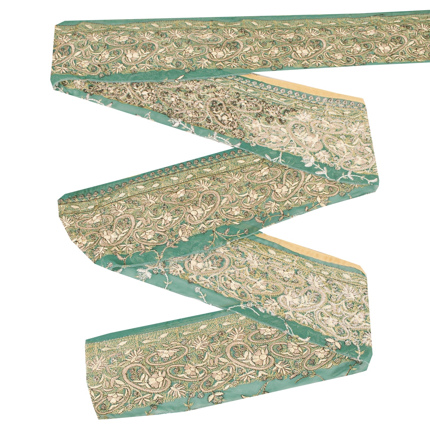 Sanskriti Vintage Sari Border Hand Embroidered Craft 1YD Sewing Green Trims Lace