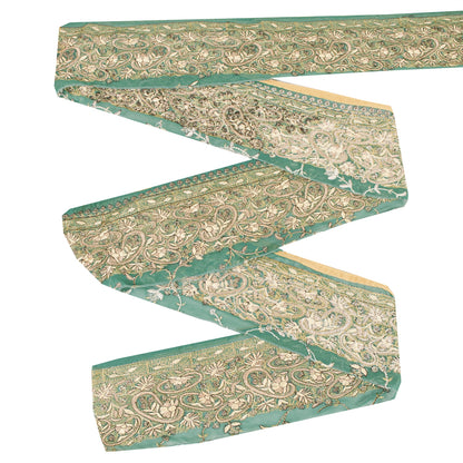 Sanskriti Vintage Sari Border Hand Embroidered Craft 1YD Sewing Green Trims Lace