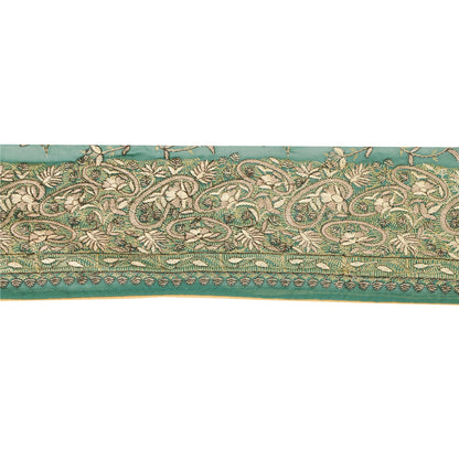 Sanskriti Vintage Sari Border Hand Embroidered Craft 1YD Sewing Green Trims Lace