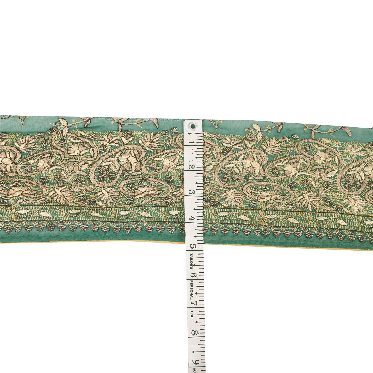 Sanskriti Vintage Sari Border Hand Embroidered Craft 1YD Sewing Green Trims Lace