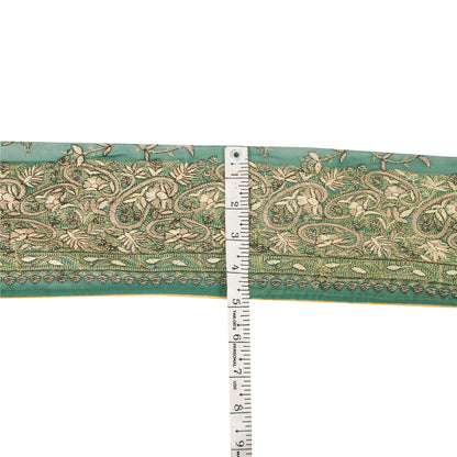 Sanskriti Vintage Sari Border Hand Embroidered Craft 1YD Sewing Green Trims Lace