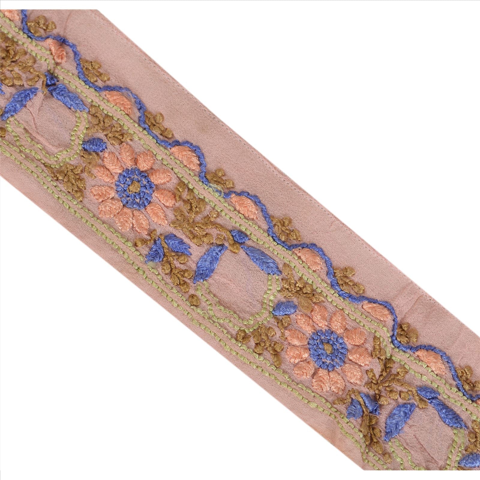 Sanskriti Vintage Saree/Sari Border Hand Embroidered 1Yd Indian Trim Decor Ribbon Pink Georgette Lace