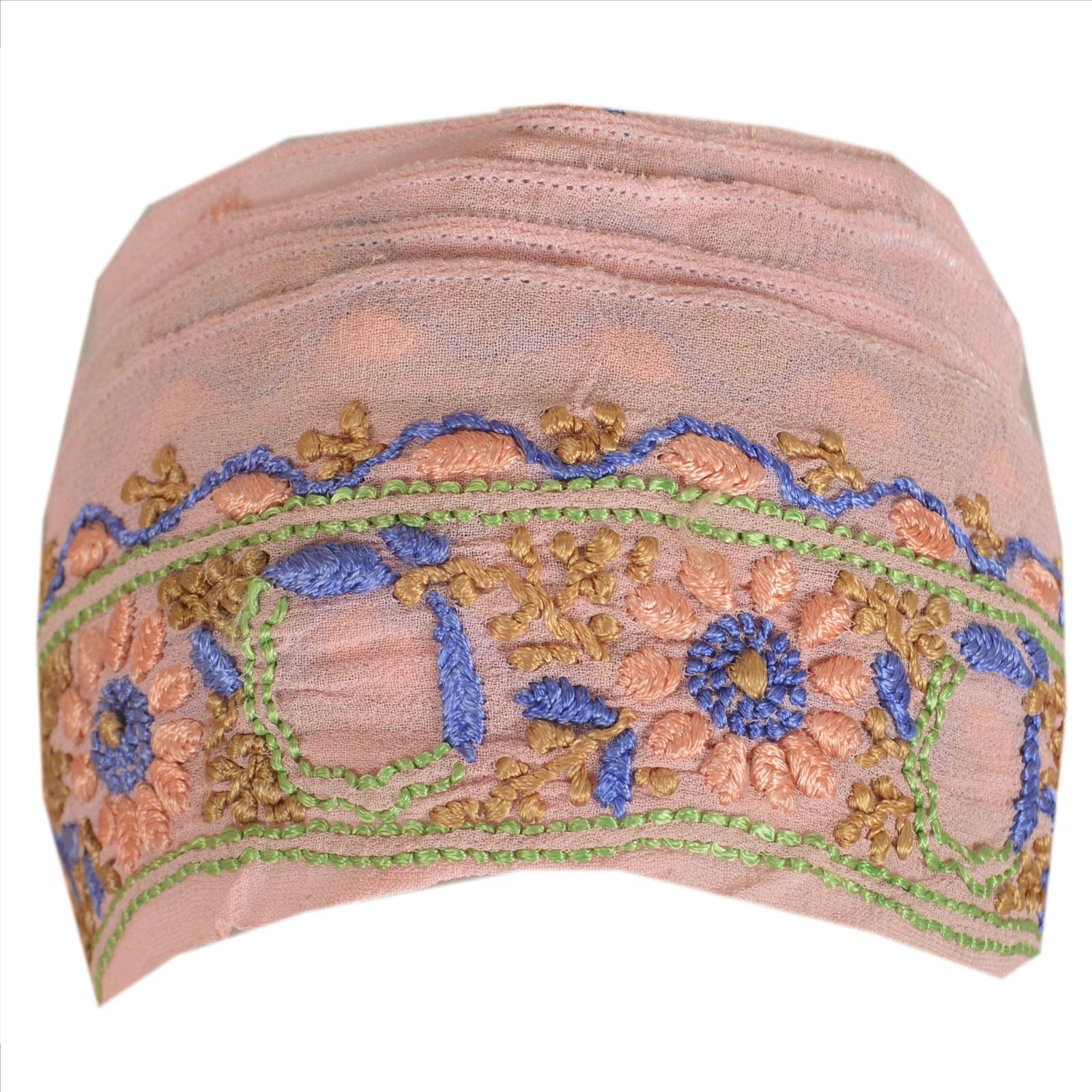 Sanskriti Vintage Saree/Sari Border Hand Embroidered 1Yd Indian Trim Decor Ribbon Pink Georgette Lace