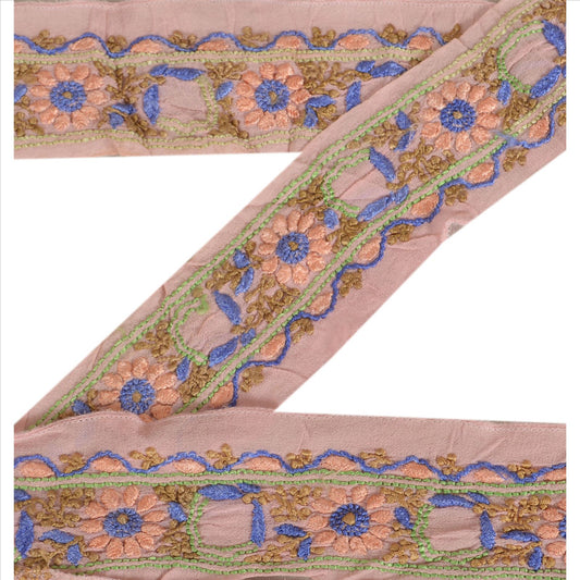 Sanskriti Vintage Sari Border Hand Beaded 1Yd Indian Trim Dã©Cor Ribbon Pink Lace