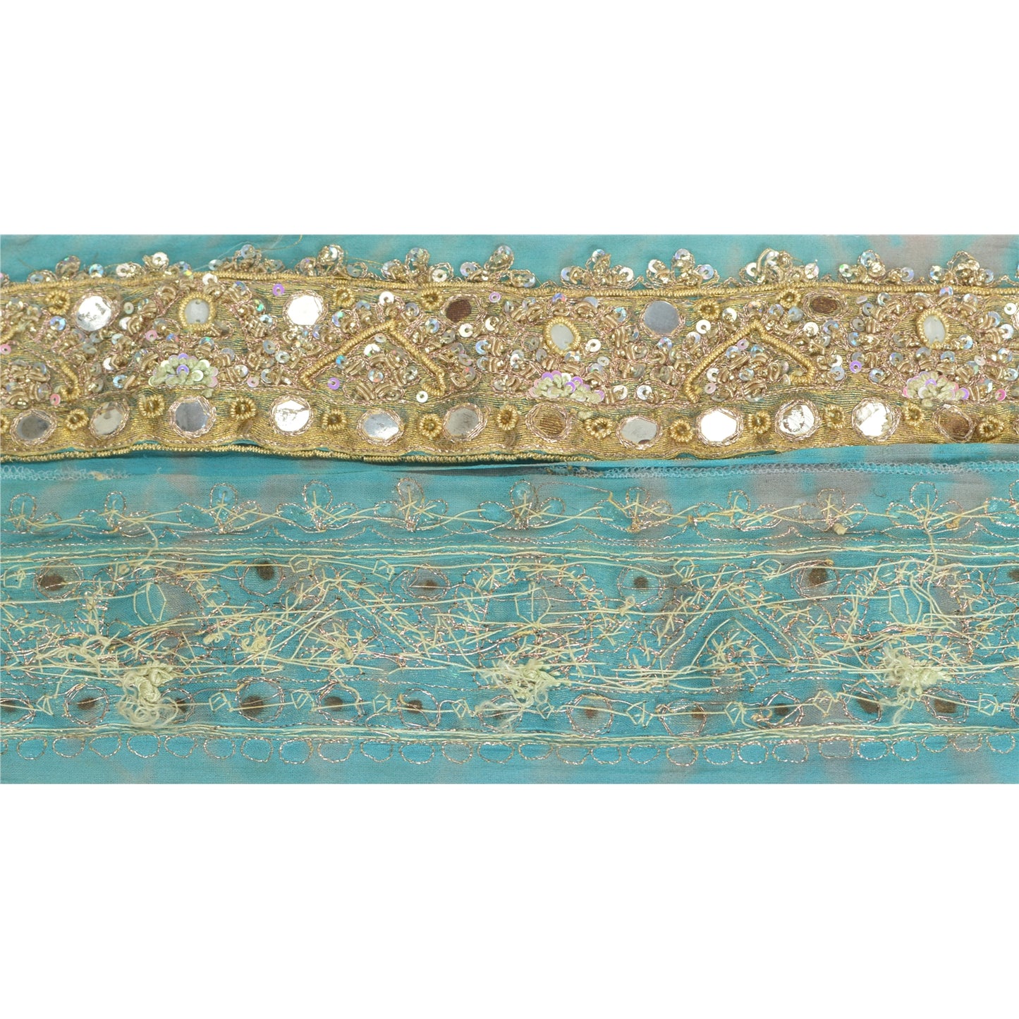 Sanskriti Vintage Sari Border Hand Beaded Craft 1 Yd Sewing Sky Blue Trims Lace