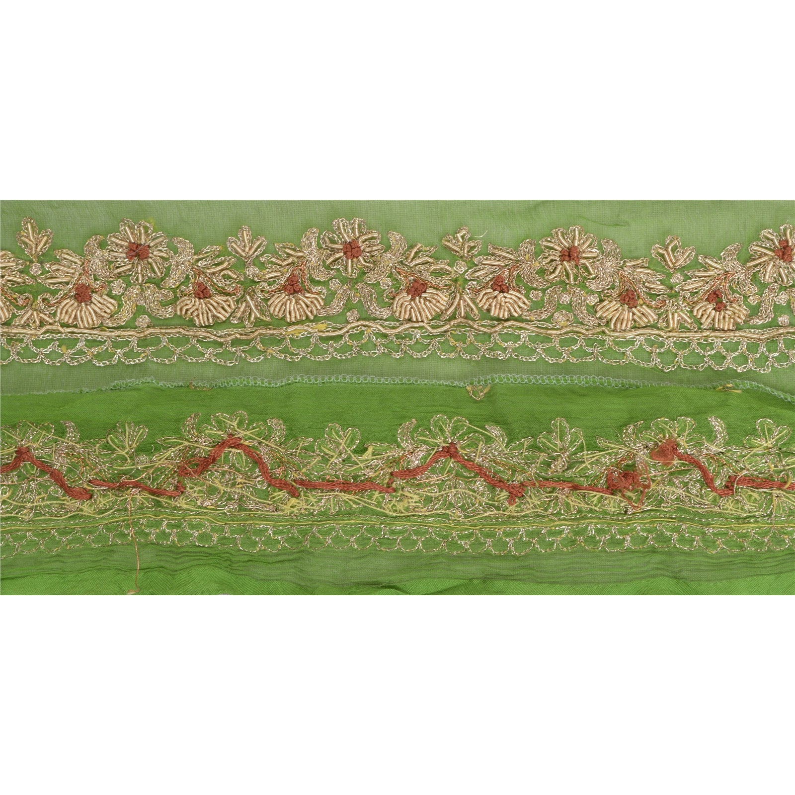 Sanskriti Vintage Saree Border Green Handmade Craft Zari 1 Yd Sewing Sarees Trims Lace 1.5W Sari Ribbon Pure Chiffon Silk