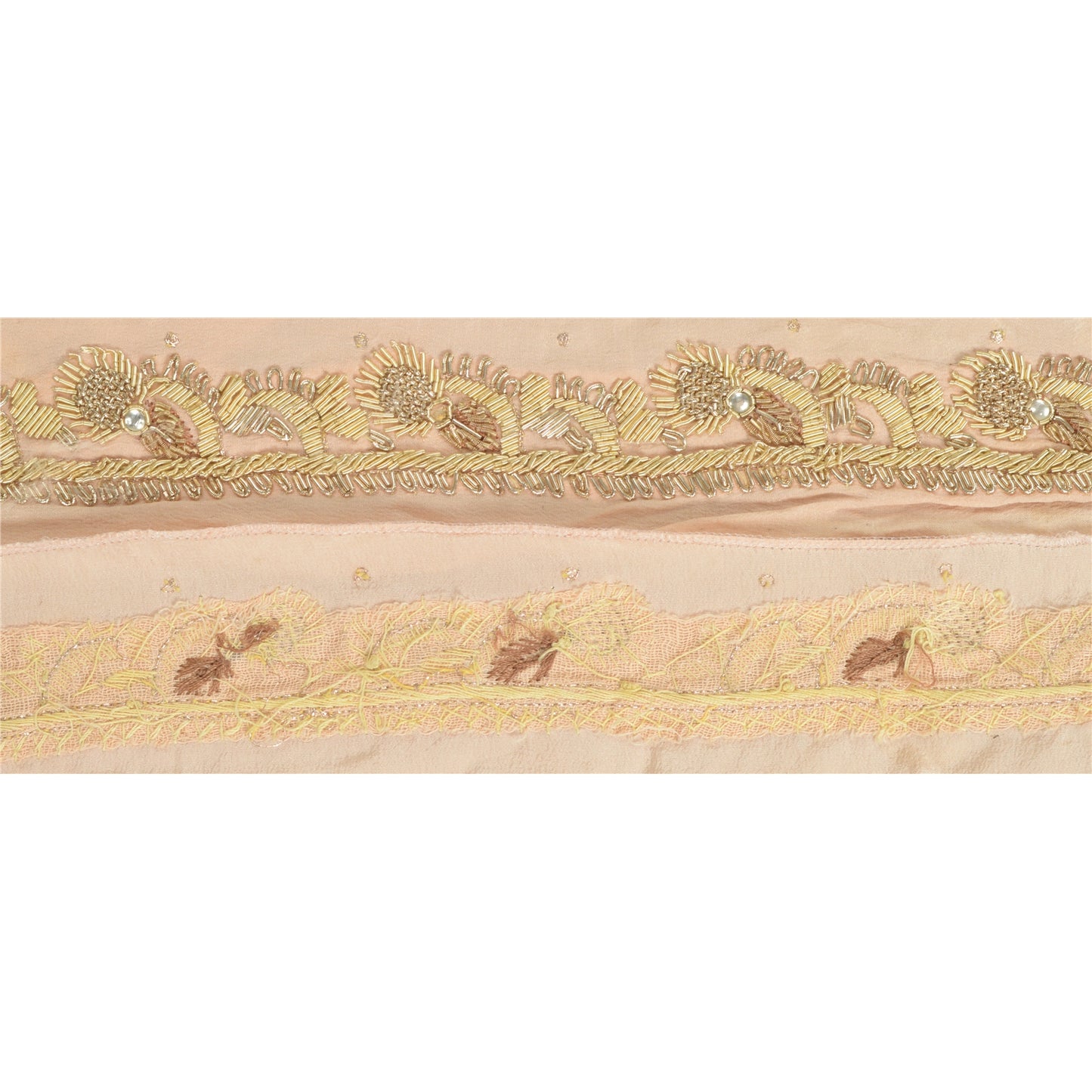 Sanskriti Vintage Sari Border Hand Embroidered Craft 1Yd Sewing Peach Trims Lace
